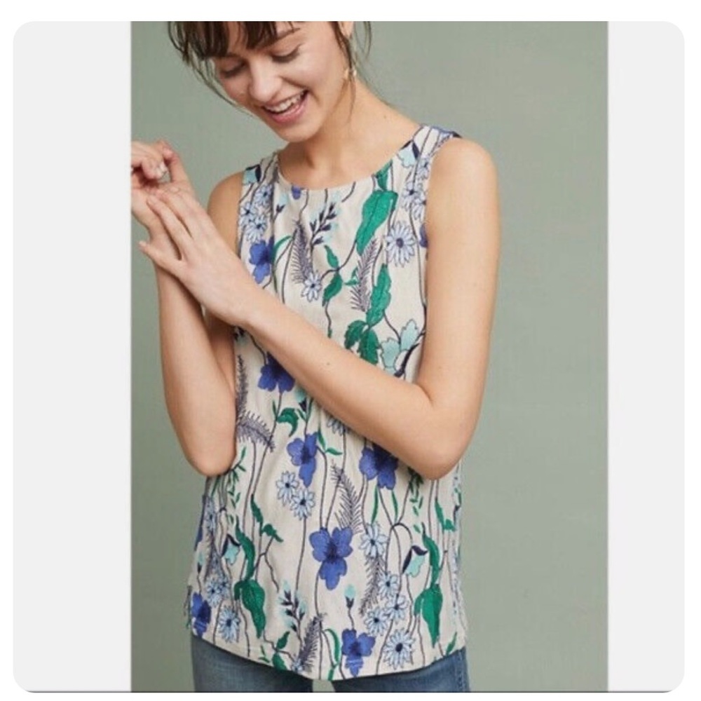 Anthropologie MEADOW RUE Sleeveless Floral Embroidered CARTAGENA Tank Top
